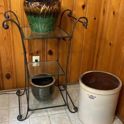 Roseville & Robinson Ransbottom Pottery, Glass&Metal 3 Tiered Plant Stand