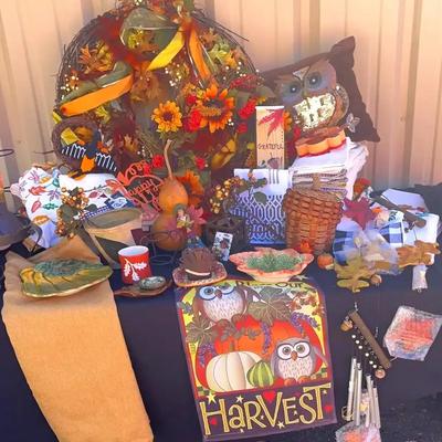 Fall Décor Collection with Large Wreath, Owl Pillow & Seasonal Accents