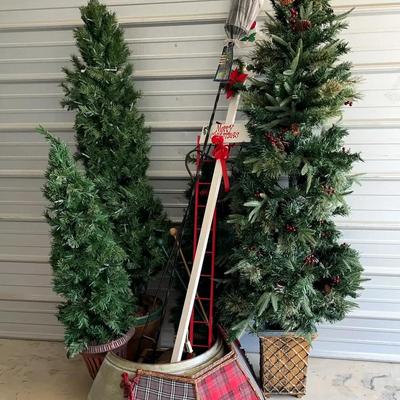 Set of Three Faux Christmas Trees with Metal Skirt