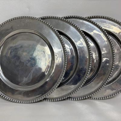 Four Vintage Pewter Charger Plates