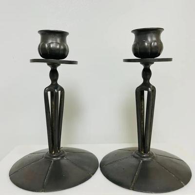 Twin English Pewter Candle Holders