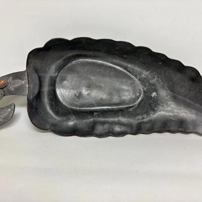 Antique Chinese Pewter Leaf Tray With Stone Inlays