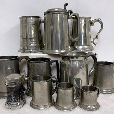 Vintage Pewter Steins from “Sheffield” “Jostens” and More