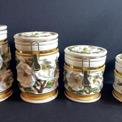 Magnolia Themed Kitchen Canister Set