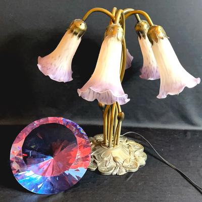 5 Arm Lily Tulips Lamp And Cristal Purple Diamond