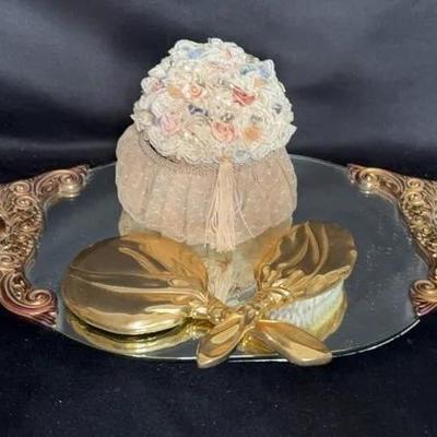 Vintage Brush Set & Mirror Tray