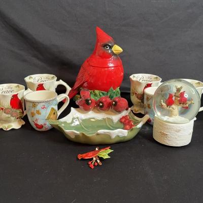 Cracker Barrel Cardinals Mugs, Jar and Globe