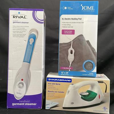 Rival Garment Steamer, DuraBrand Iron, DMI Heating Pad