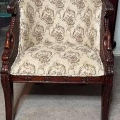 Ornate Swan Neck Carved Barrel Chair