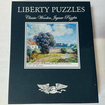 Liberty Puzzles Coastal Landscape with Blooming Lilac Bush Wooden Puzzle