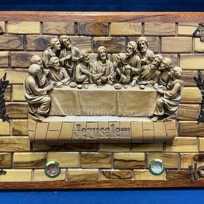 Olive Wood Carved Lat Supper Jerusalem Wall Plaque