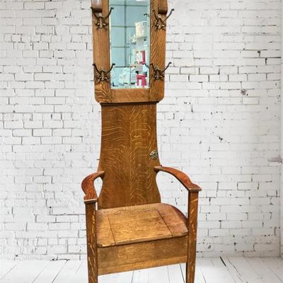 Antique Oak Hall Tree 72.5"h x 24.75"w x 15.5"d
