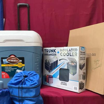 Camping - 2 Foldable Chairs, Storage Organizers, Igloo Cooler