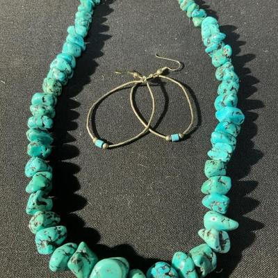 Turquoise Style Necklace With Liquid Silver Earrings