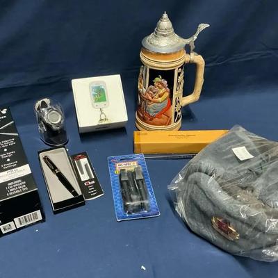Soviet Hat, German Stein, Sword Letter Opener, Watch, Quill Pen, Fire Starter, & More