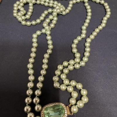 Heidi Daus Long Green Tone Pearl Style Necklace With Green Topaz Accent