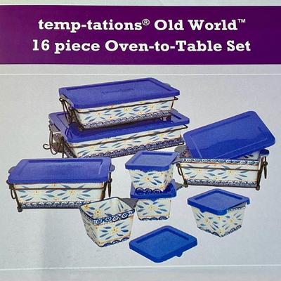 Temp-Tations Old World 16 Pc Oven to Table Set (Blue) (New in Box)