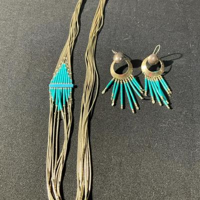 Sterling Liquid Silver Necklace And Earrings With Turquoise