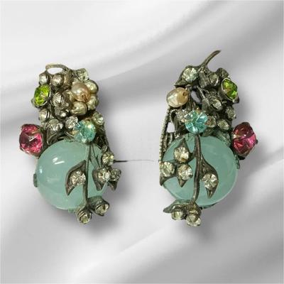 Miriam Haskell Rhinestone Clip Earrings