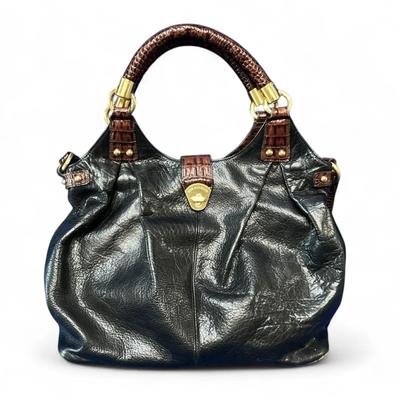 Brahmin Sara Rose Black Tuscan Leather Satchel Shoulder Bag