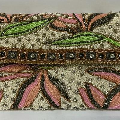 Mary Frances Cream Pink Floral Beaded Purse Chain Strap