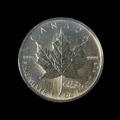 Canadian .9999 Silver 1 Oz $5 Maple Leaf (Year 2000)