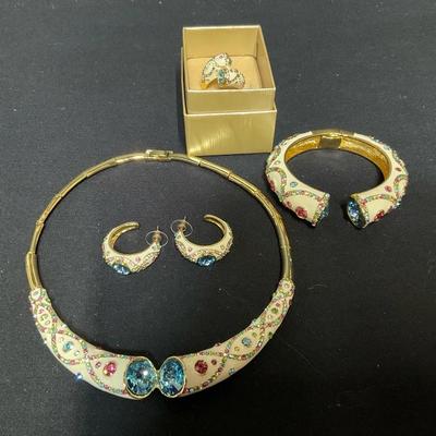 JTV Multicolor Crystal White Enameled Gold Tone Set