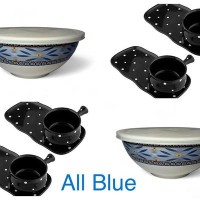 Temp-Tations Two Blue Polka Dot Soup Sandwich Sets & Two Outdoor Bowl Sets