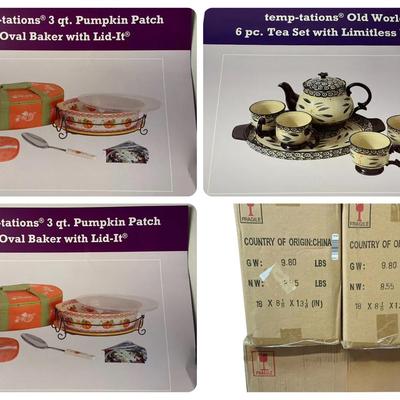 Temp-Tations Tea Set & Two Pumpkin Patch Lid-It (New in Box)