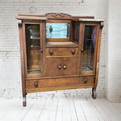 Antique Side-by-Side China Cabinet Sideboard 54.15"h x 48.25"w x 15.5"d
