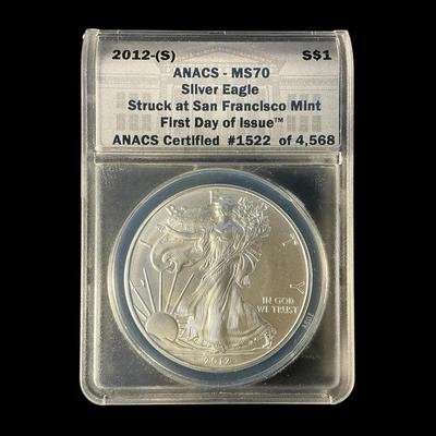 2012-S ANACS MS-70 First Day Issue American Silver Eagle