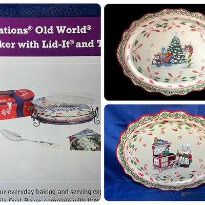 Temp-Tations Old World Oval Baker Lid-It Set & Two Platters (New in Box)