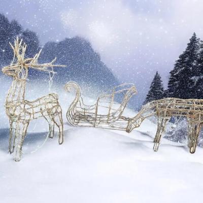 Grapevine Reindeer Christmas Yard Decor With Sled
