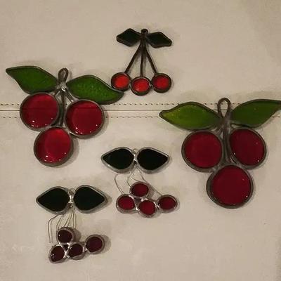 Vintage Cherry Stained Glass Suncatcher