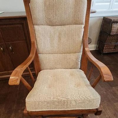 Comfortable Wooden Glider Rocking Chair With Upholstered Cushions