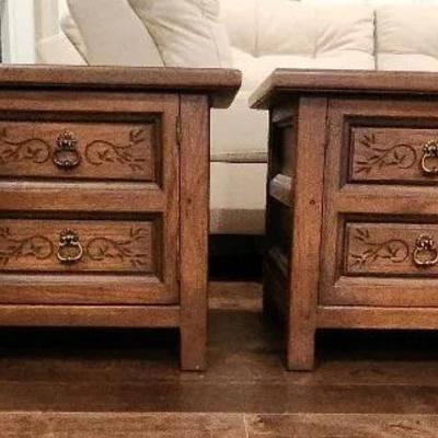 Vintage Carved Wood End Tables