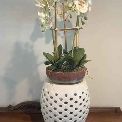Ceramic Drum Stand and Silk Orchids