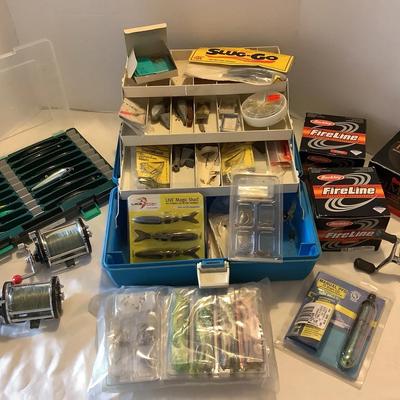 Fishing Tackle With Blue Tackle Box & More