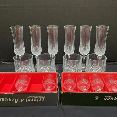 Crystal D'Arques Champagne Flutes & Liquer Glasses