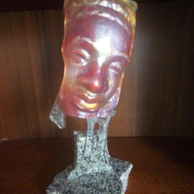 Signed African Glass Sculpture On Granite