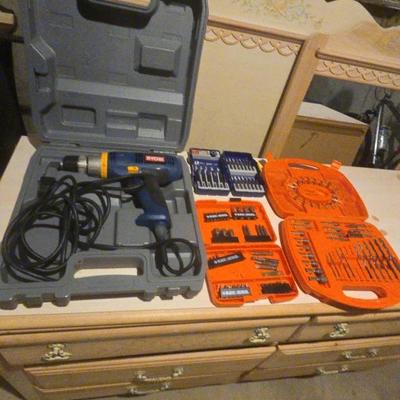 Ryobi Power Drill with Balck & Decker and Irwin bits. Craftsman 3/8 Drill