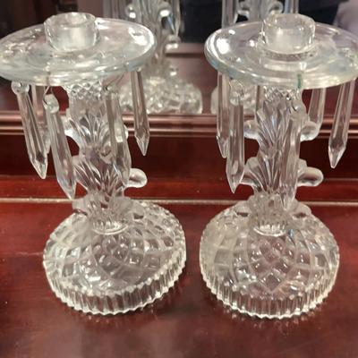 Vintage Crystal Mantle Lusters Candle Holders