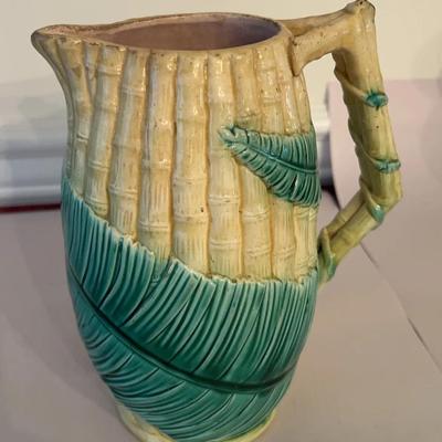 Majolica Style Bamboo And Fern Pitcher
