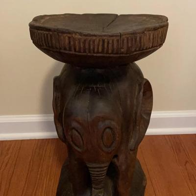 Carved Wooden Elephant Stool From Africa
