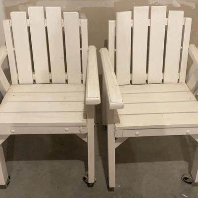 Pair Of White Painted Wooden Outdoor Rolling Chairs