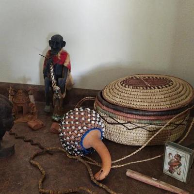 Shekere With A Hand Woven Basket And Other Items