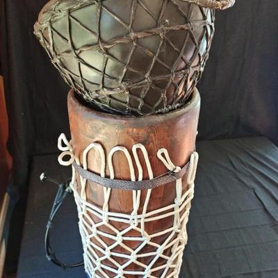 Old  African Traditional Kettle Drum With A Djembe Made By Ayinde