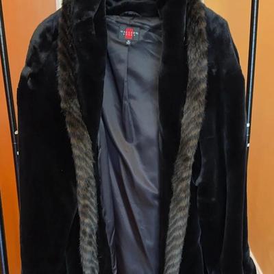 Black faux fur hooded jacket
