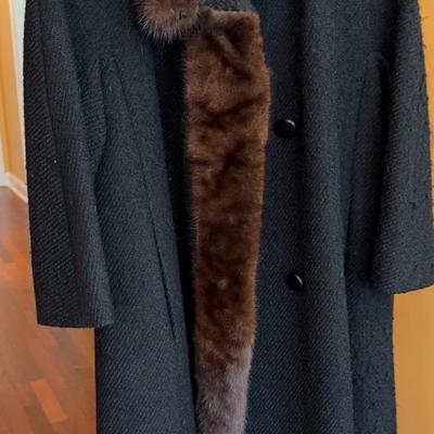 Black Wool Coat W Fur Trim from B. Altman & Co
