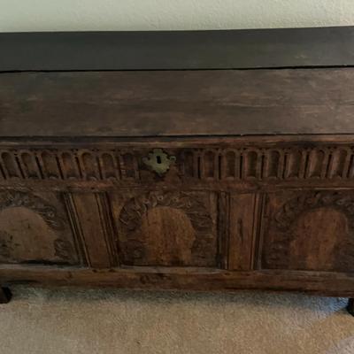 Antique Carved Wooden Chest